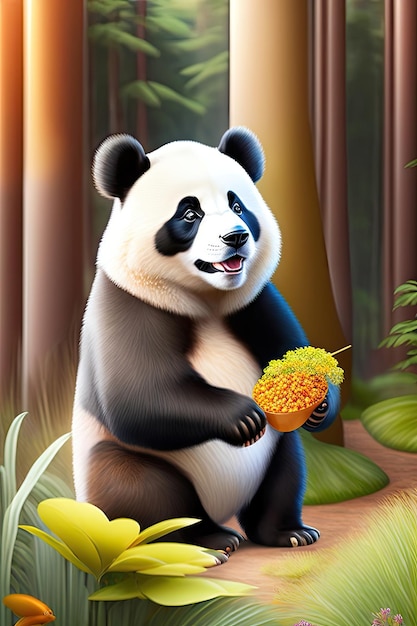 Een speelse gelukkige panda Panda in het natuurlijke leefgebied Digitale kunstwerken