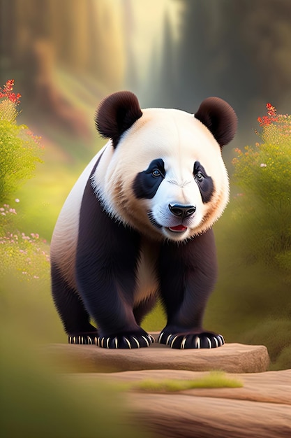 Een speelse gelukkige panda Panda in het natuurlijke leefgebied Digitale kunstwerken