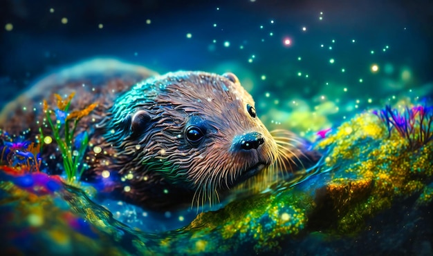 Een speelse otter die in een rivier zwemt