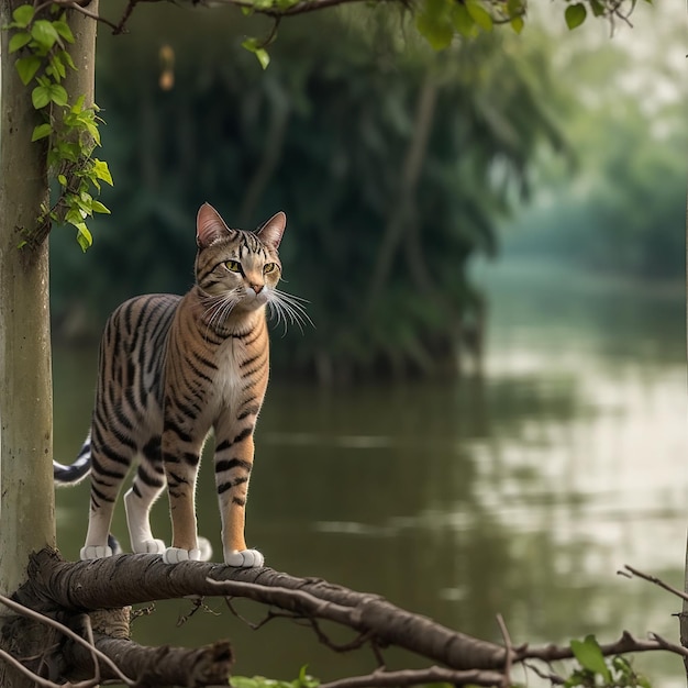 een speelse zwarte schattige kat slaat op een zwerm van vi Ai gegenereerd