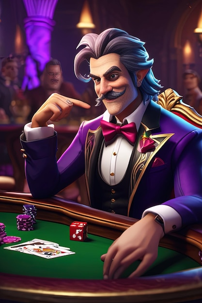 Foto een spelletje poker met een man die een kaartspel speelt