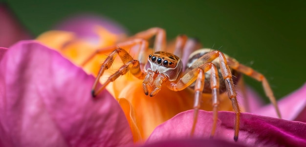 Een spin zit met open ogen op een bloem.