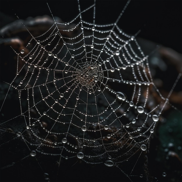 Een spinnenweb ingewikkeld geweven met glinsterend dauwdro