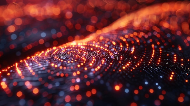 een spinnenweb met oranje lichten eropToekomstige digitale verwerking van technologie biometrische vingerafdrukken