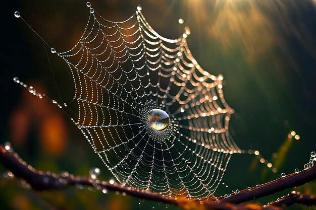 Een spinnenweb met waterdruppels erop