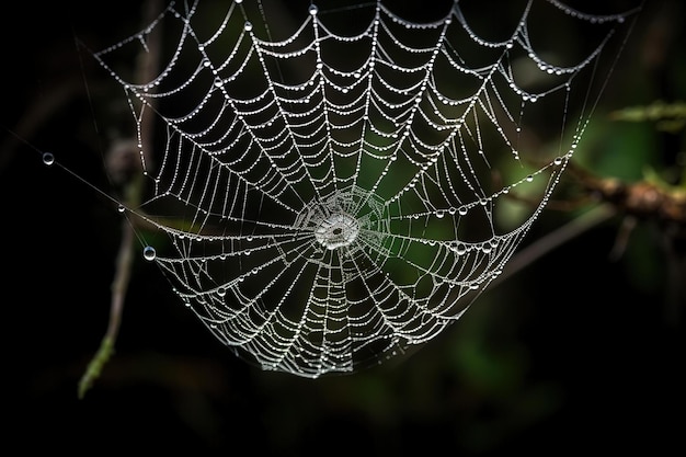 Een spinnenweb met waterdruppels erop