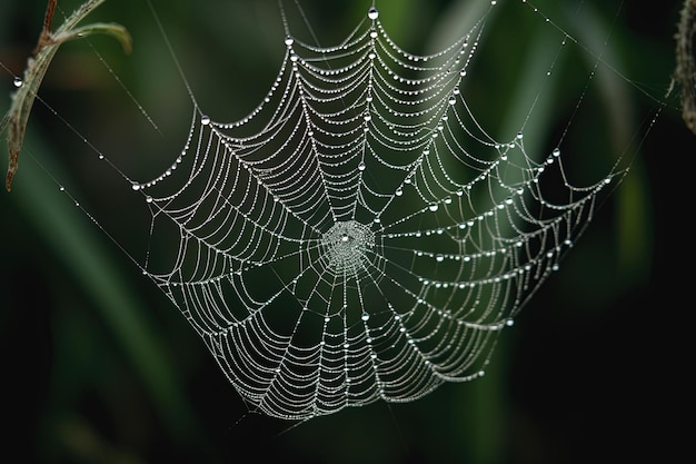 Een spinnenweb met waterdruppels erop