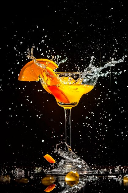 Foto een splash margarita cocktail op een zwarte achtergrond.