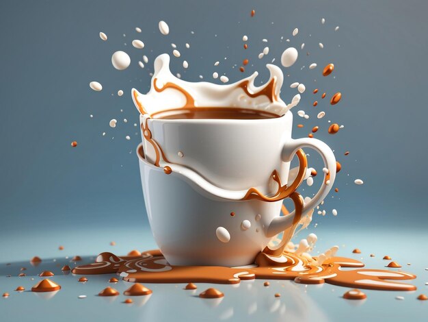 Foto een splash van energie 3d witte beker met warme koffie in cartoon stijl