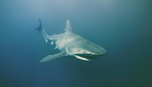 Een spookachtig maar betoverend beeld van blauwe haai in de zee generatieve AI