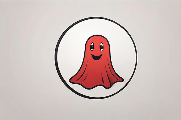 Een spooklogo in rode kleur met een schattige en speelse uitdrukking, zwevend tegen een grimmige witte papieren achtergrond