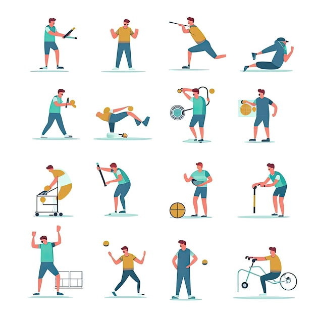 Een sportieve man Flat vector illustratie dagelijkse activiteiten werken op witte achtergrond AI gegenereerd