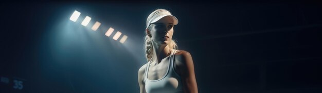 Een sportvrouw die tennis speelt tennisbaan achtergrond tenniskampioenschap ai gegenereerd