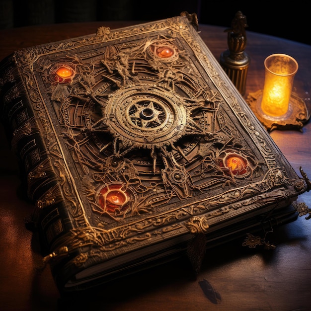 Een spreukenboek van een tovenaar, gevuld met oude bezweringen en cryptische symbolen