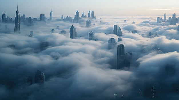 een stad in de mist