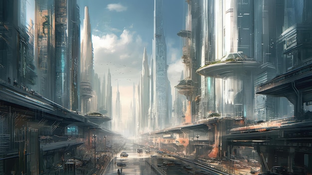 Een stad met een bord waarop 'toekomst' staat