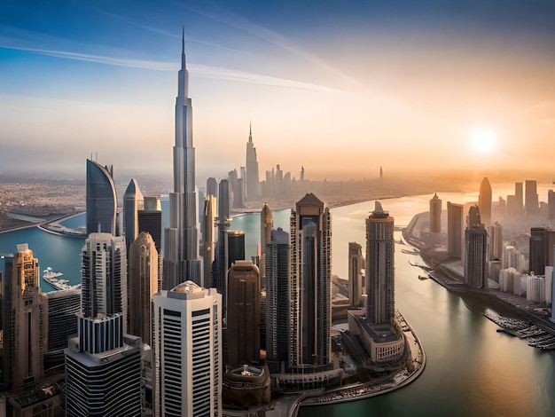 Een stad met uitzicht op de skyline van Dubai
