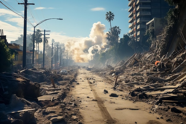 Een stad verwoest door een krachtige aardbeving Generatieve AI