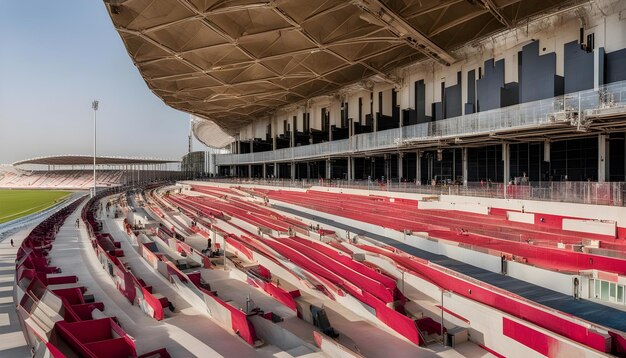 een stadion met een rood en wit stadion met een rode stadion op de achtergrond