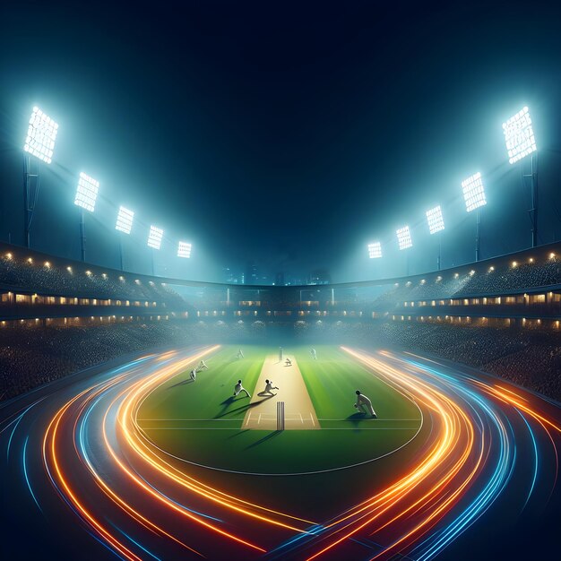 Foto een stadion met een stadion met lichten en een baan met een baan en een sportstadion op de achtergrond