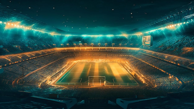 een stadion met lichten op de achtergrond