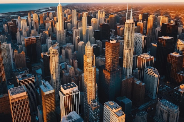 Een stadsgezicht met de skyline van Chicago op de achtergrond.