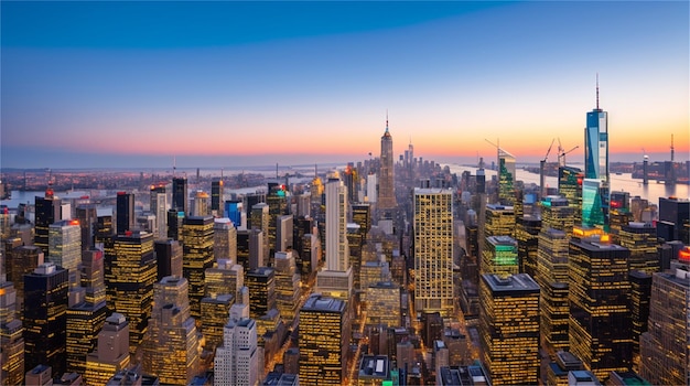 Een stadsgezicht met de skyline van manhattan op de achtergrond