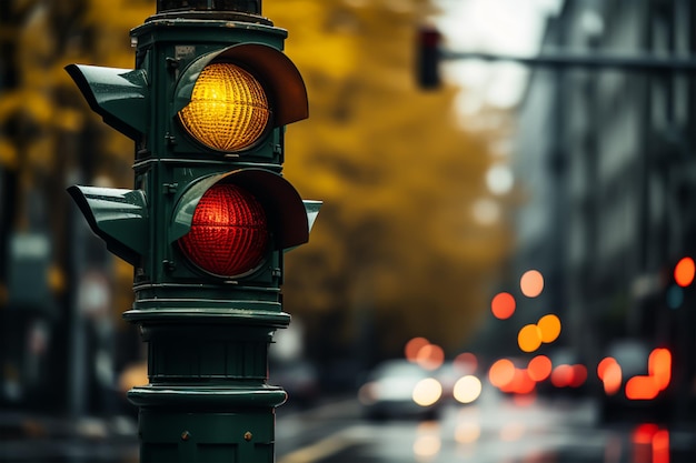 Foto een stadsovergang met een semafoor rood licht in semafoor verkeerscontrole en -regulering concept