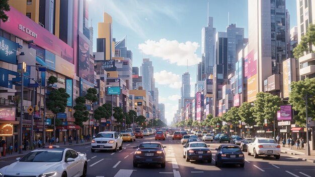 een stadsstraat gevuld met veel verkeer