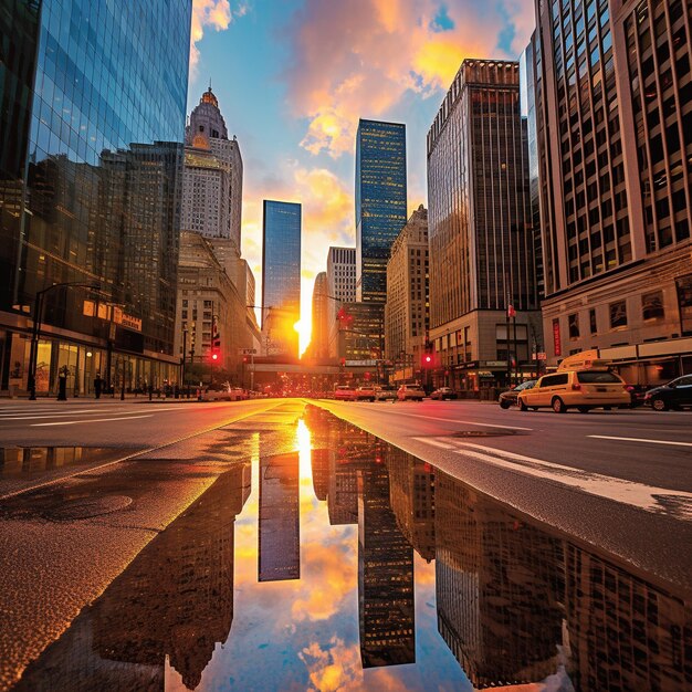 een stadsstraat met een bord met de tekst 'New York'