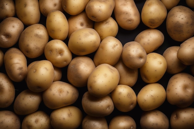 Een stapel aardappelen met bovenaan het woord aardappel