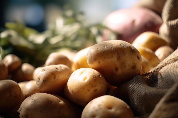 Een stapel aardappelen met een waarop 'het woord' erop staat