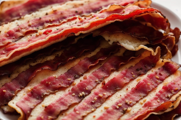 Een stapel bacon met het woord bacon erop