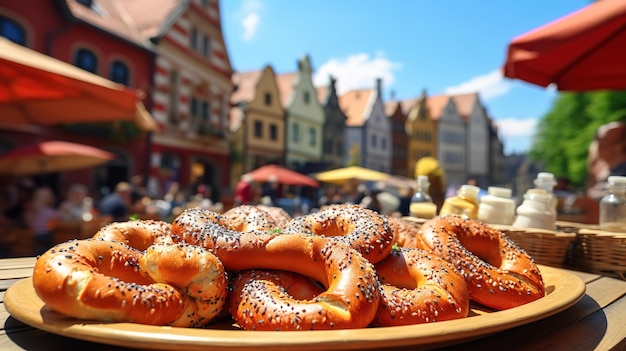 Foto een stapel bagels generatieve aislices van donker en wit brood in doos met lekkere turkse bagels