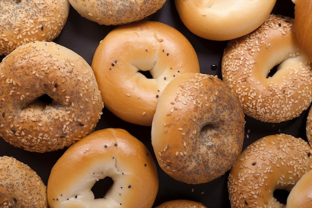 Een stapel bagels met sesamzaadjes erop