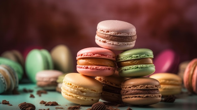 Een stapel bitterkoekjes met chocoladeschilfers erop