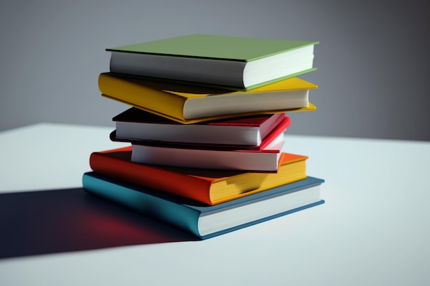 Een stapel boeken close-up op een tafel Vooraanzicht stapel boek Stapel kleurrijke boeken op witte achtergrond