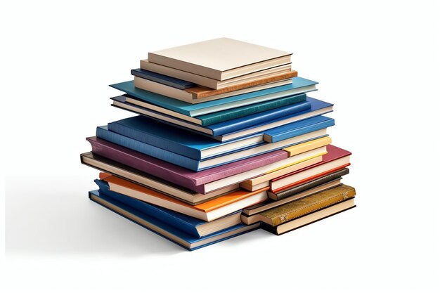 Een stapel boeken close-up op een tafel Vooraanzicht stapel boek Stapel kleurrijke boeken op witte achtergrond