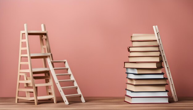 een stapel boeken met een ladder naast hen die zegt de ladder