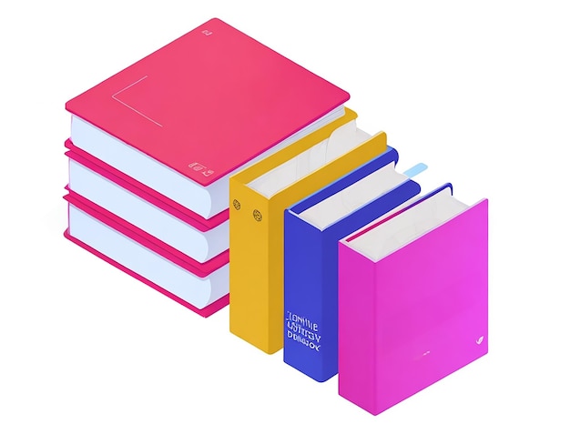 Een stapel boeken met een roze en blauwe omslag.