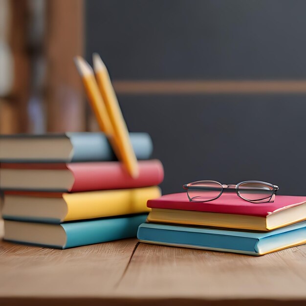 Foto een stapel boeken met glazen erop