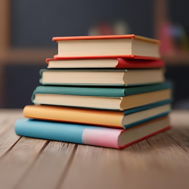 Foto een stapel boeken met verschillende gekleurde pagina's op een tafel