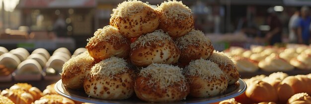 een stapel brood met sesamzaadjes bovenop