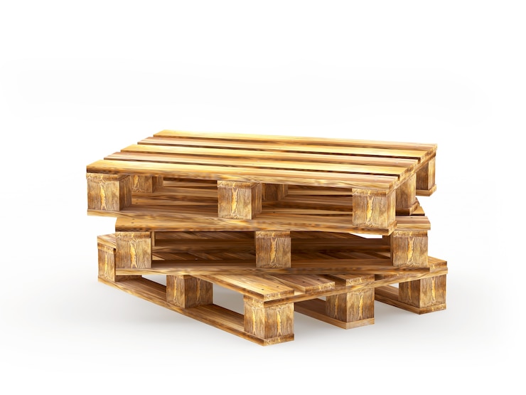 Foto een stapel bruine houten pallets