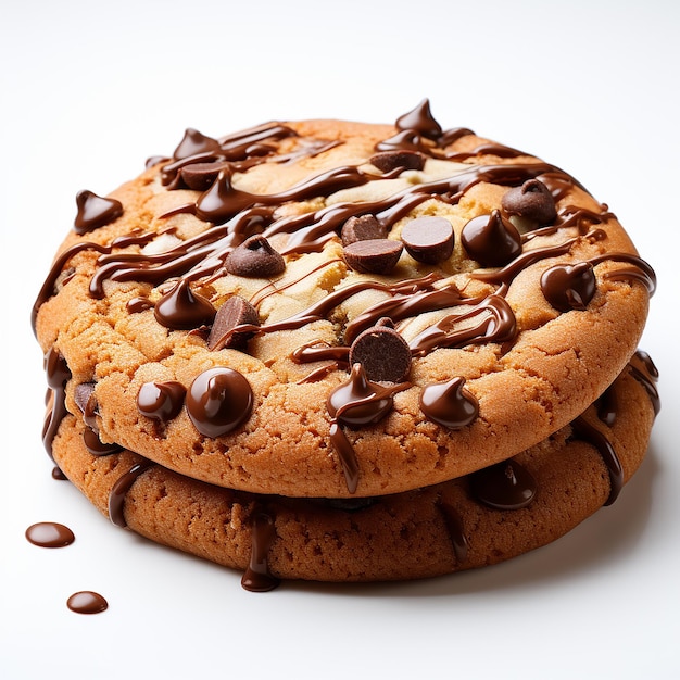 een stapel chocolade chip cookies met chocolade chips op de top