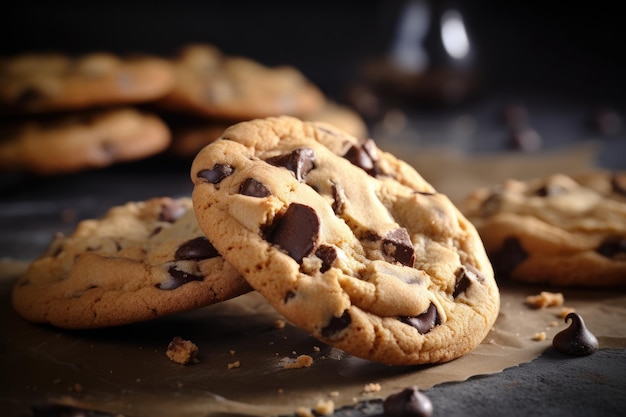 Een stapel chocoladeschilferkoekjes op een tafel