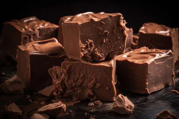 Een stapel chocoladezachte toffee op een zwarte tafel