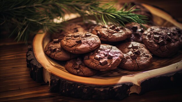 Foto een stapel chunky brownie koekjes op een rustieke houten tafel