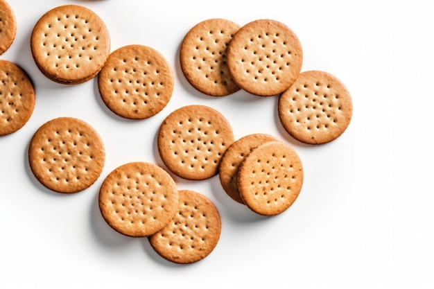 Een stapel crackers op een wit oppervlak.