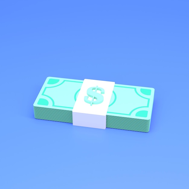 Een stapel dollars gewikkeld in papier 3d render illustratie